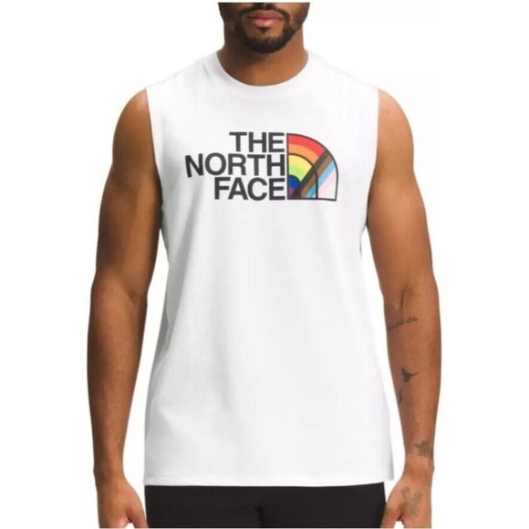 The North Face Other - Mens The North Face Pride Cut Off Tank Top Size XL White Rainbow LGBTQ+ Logo NEW